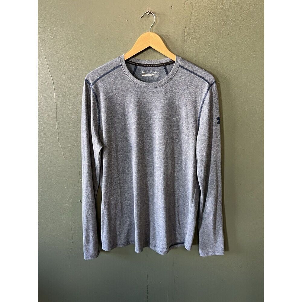 Under Armour Mens Blue Long Sleeve Threadborne Athletic Shirt Size Large